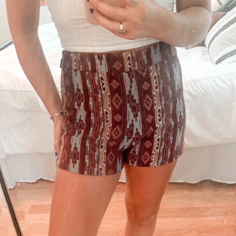 Maroon Tribal Printed High Waisted Shorts
